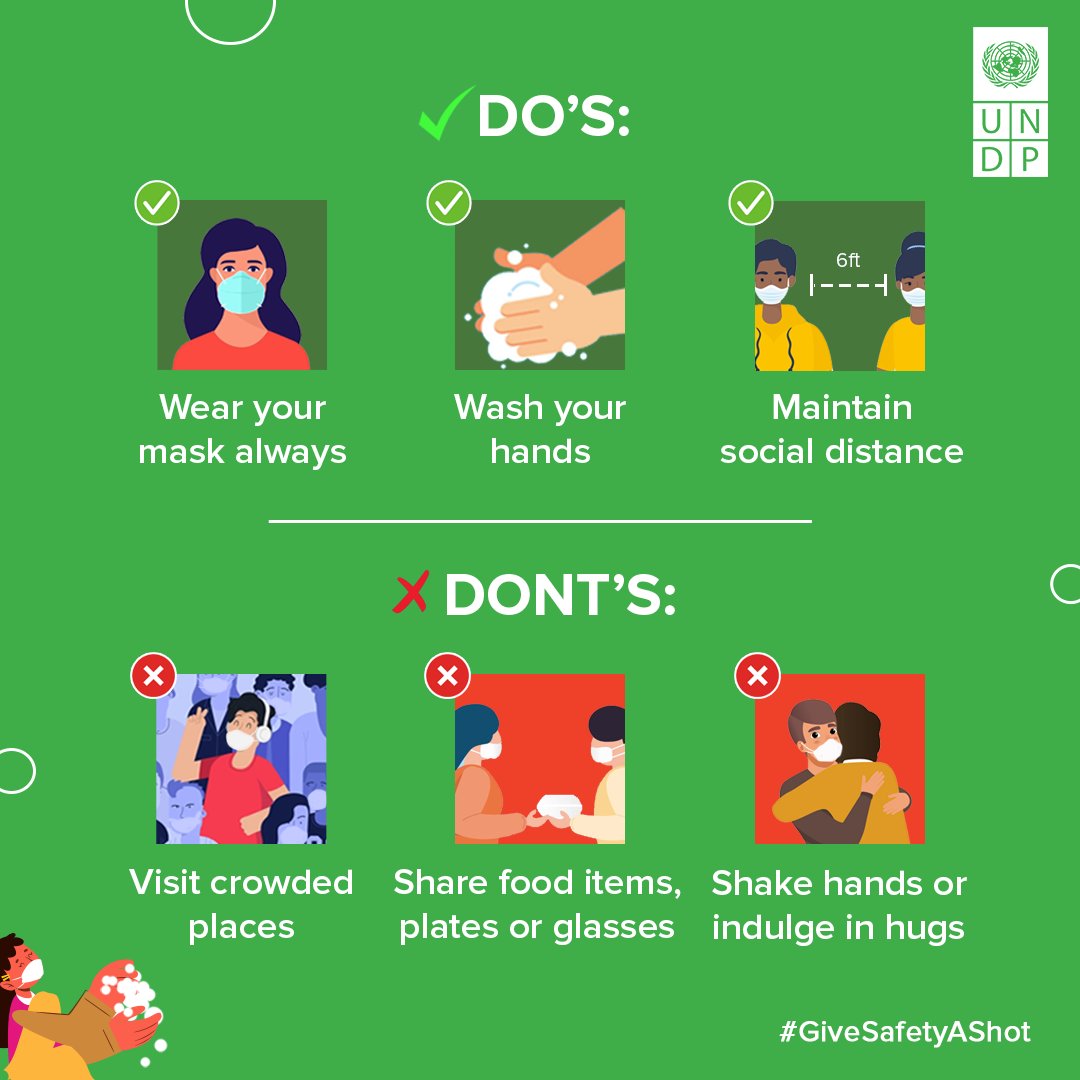 Together we can win the fight against #COVID19 🦠. 😷 Wear a mask 💉 Get vaccinated 🙌🏾 Sanitize hands regularly 👥 Avoid crowded places 🧍🏾‍♀️-----🧍🏾Maintain social distancing #GiveSafetyAShot #Unite2FightCorona