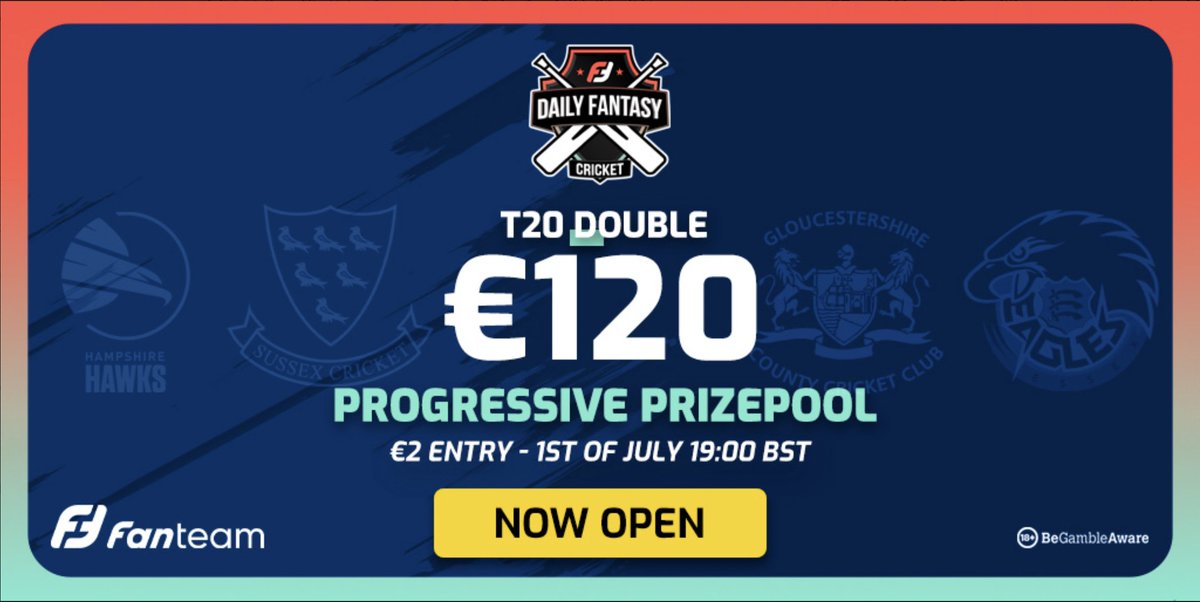 FanTeamCricket's tweet photo. 🚴‍♂️T20 BLAST FANTASY 🚴‍♂️

🚨 1 HOUR WARNING 🚨

#vitalityblast is back and we have a T20 Double for you

Hampshire 🆚 Gloucestershire 
Sussex 🆚 Essex

📅 19.00 BST start
💶 €2 entry
🎁 €120 prize pool 

▶️ https://t.co/UGJhWjS3Jd…

#vitalityblast #CricketTwitter https://t.co/Gf2WqXASCN