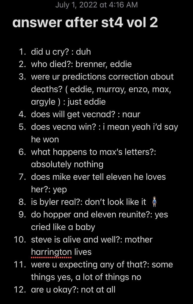 getwellsevyn's tweet photo. SPOILERS FOR ST4 VOL 2
-
-
-
-
-
-
-
-
-
-
-
-
( u have been warned )
-
-
-
-
-
-
-
-
-
-
my answers after the finale 🧍🏻‍♀️ https://t.co/sxAQ2aWeWR
