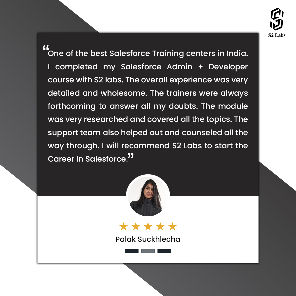 s2_labs's tweet photo. Your positive feedback is greatly appreciated, Palak!
S2 labs wish you a bright future ahead.
Happy Learning!
#review #s2labs #salesforce #shreysharma #positive #learning #salesforcelearning #salesforcelearners #training #reviewsdontlie #happy #learning #happylearning #positivere https://t.co/YZhInrslAp
