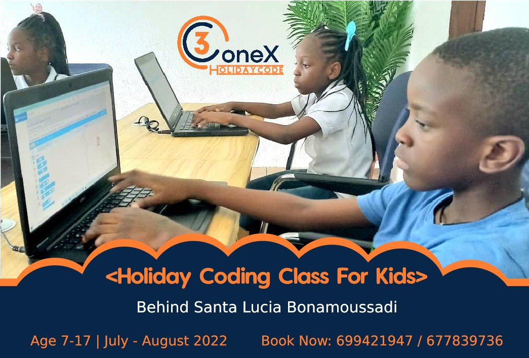 OpenHubDigital's tweet photo. We teach kids problem-solving, team-building and attention to detail. This helps to build self-confidence in kids.
July 4 - August 5, 2022, @ 3ConeX WorkSpace, Behind Santa Lucia, Bonamoussadi - Douala
Age: 7 - 17
Laptops available for each child
#coding4kids #3ConeX #HolidayCode https://t.co/wz5ghsOLAp