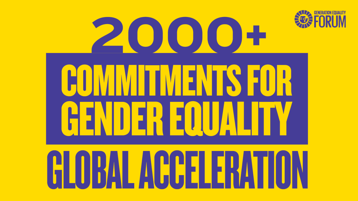 UN_Women's tweet photo. In one year, the #GenerationEquality Forum has mobilized more than 2,000 commitments around the world to accelerate actions for #GenderEquality. 

Learn about the commitments here! 👇https://t.co/pDsSMxwDqn https://t.co/ybyYHjnZ1e