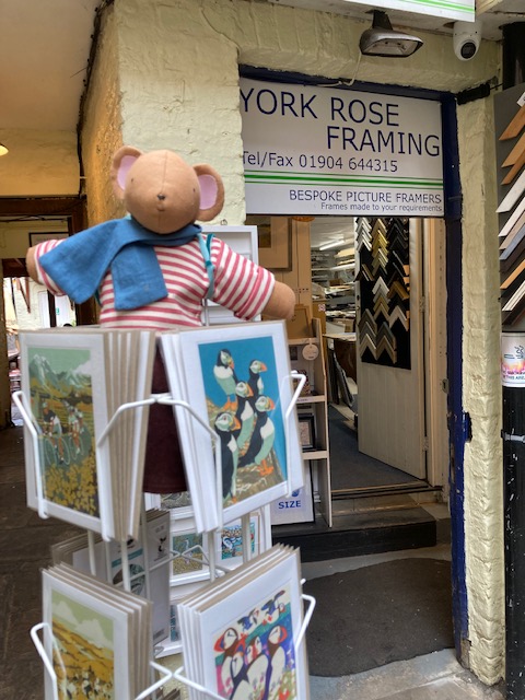 Mouse on tour (7) he says - 'I've still lots to see, so I borrowed a bike ... weeeee!' Retweet the adventure #mouseswood @bookishkids @OpenUni_RfP @thamesandhudson @alicemelvin @YorkLitFest @LittleVikingsUK @yorkmumbler @VisitYork