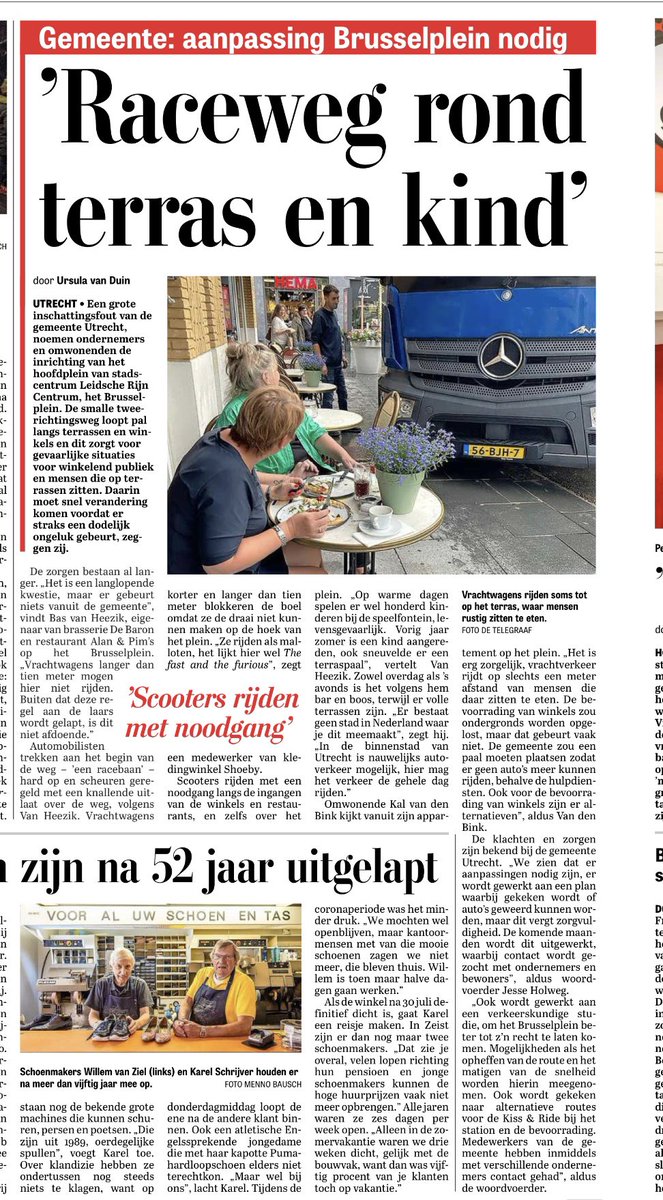ursulavanduin's tweet photo. Het ging al een paar keer mis. Omwonenden en ondernemers Brusselplein in Leidsche Rijn Centrum: gevaarlijke ‘racebaan’ op plein langs winkels en terrassen moet gemeente zo snel mogelijk sluiten voor onnodig verkeer. Vandaag in Telegraaf #Utrecht https://t.co/RPnLwzoW3e
