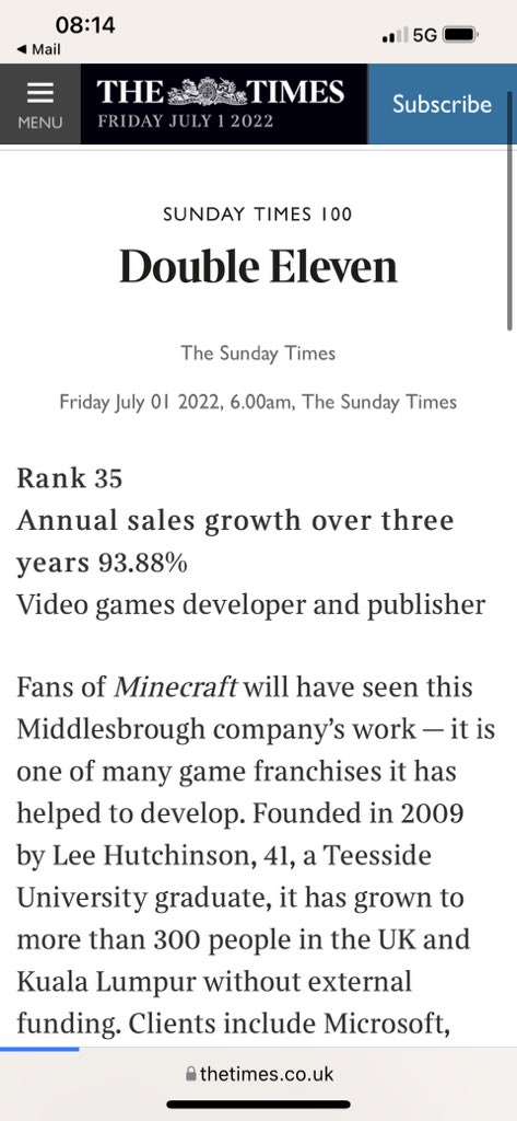 What an accolade!! <a href="/DoubleElevenLtd/">Double Eleven</a> ranked 35th in the Sunday Times top 100 in fastest growing private companies in the WHOLE COUNTRY!!! So proud of each and everyone of the team, pure grit and determination always! On <a href="/BBCTees/">BBC Tees</a> at 10:40 to chat about it!