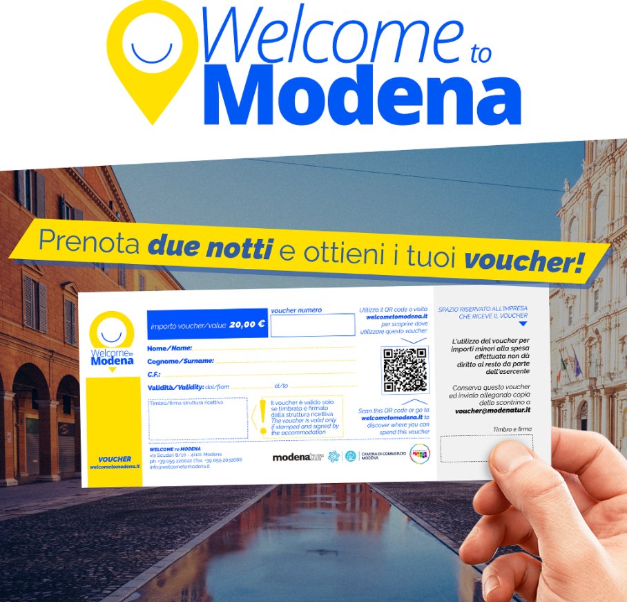 CamComModena's tweet photo. #WelcometoModena
Prenota il tuo soggiorno su https://t.co/9aHy4ylVaD e ricevi fino a 100 euro in voucher da spendere in ristoranti, negozi, musei, escursioni e altre attività turistiche di #Modena e provincia
Scopri di più➡️
https://t.co/KaulX65LmE
#ArtCities #inEmiliaRomagna https://t.co/Wgmii5K05P