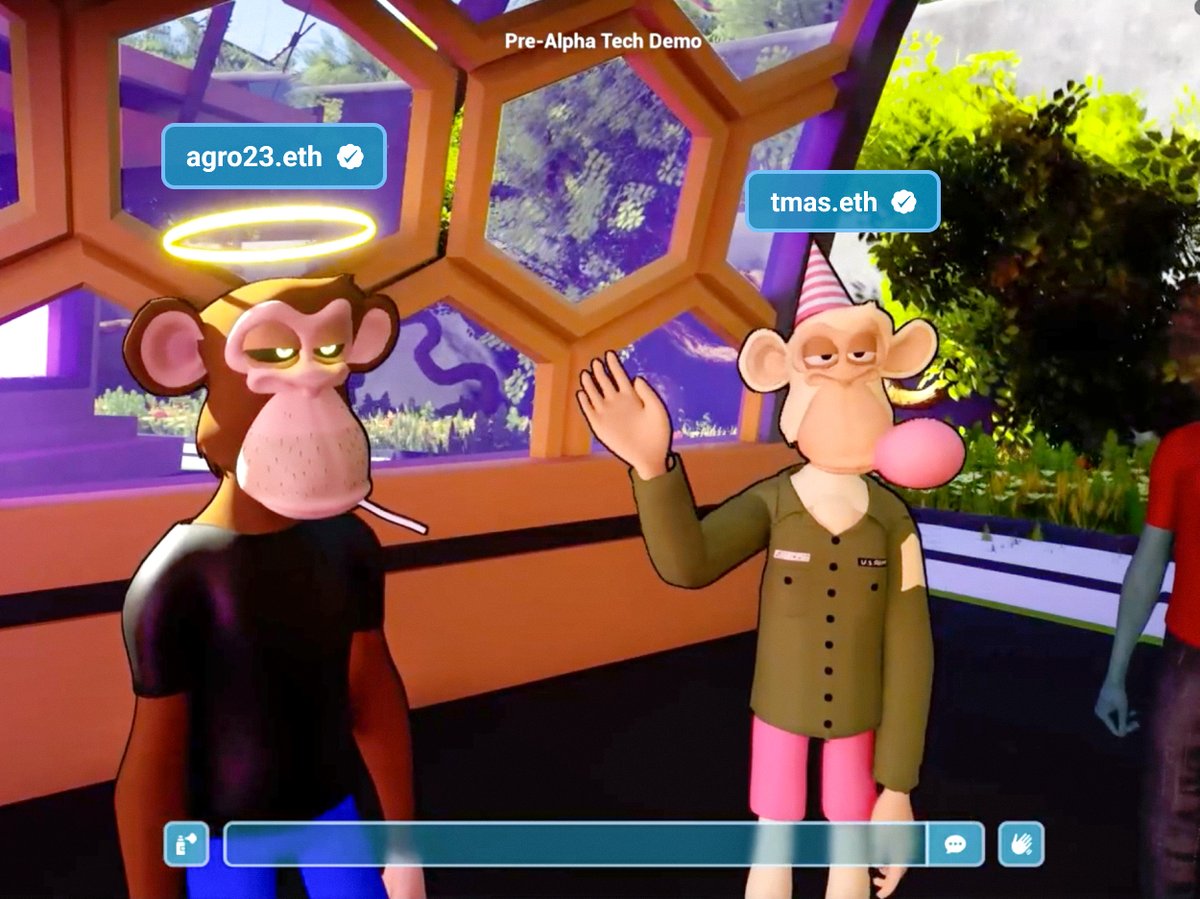 Colony (@colonynft) on Twitter photo Weekly Development Update:
- Our 3D avatar team made progress integrating <a href="/BoredApeYC/">Bored Ape Yacht Club 🍌</a> NFT avatars in-game.
Enjoy this early screenshot of <a href="/andygrossberg/">agro23.eth :: HV-MTL #9444</a> and <a href="/itstylersays/">tmas 👁</a> chilling with their Bored Apes in Colony 💫🦍
#Colony #BAYC Weekly Development Update:
- Our 3D avatar team made progress integrating <a href="/BoredApeYC/">Bored Ape Yacht Club 🍌</a> NFT avatars in-game.
Enjoy this early screenshot of <a href="/andygrossberg/">agro23.eth :: HV-MTL #9444</a> and <a href="/itstylersays/">tmas 👁</a> chilling with their Bored Apes in Colony 💫🦍
#Colony #BAYC