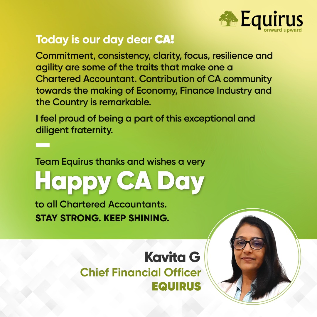 equirusgroup's tweet photo. The #CA fraternity has contributed immensely towards the progress of India. On behalf of Equirus, wishing all the #CharteredAccountants a great year ahead. 

#HappyCADay

#Equirus #EquirusLeaders #CharteredAccountantDay #CADay #OnwardUpward #BuildingTrustDeliveringPerformance https://t.co/yqL9gEERtl