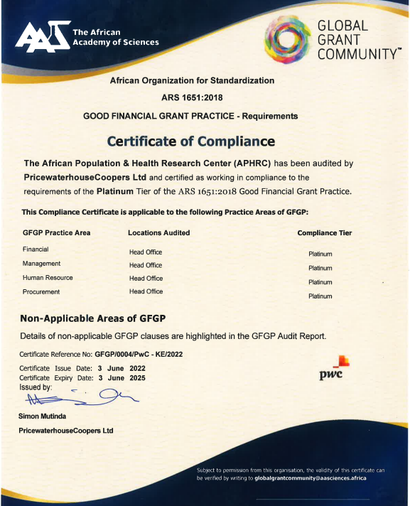 aphrc's tweet photo. We are celebrating! 🎉🎉🎉🎉
APHRC achieves Platinum Tier certification to Good Financial Grant Practice #GFGP Standard by @AASciences for having solid grant management practices.
Learn more about this accomplishment here:https://t.co/vnybsWKW3n
#IAMAPHRC #APHRC20 https://t.co/RX8l9J7ddM