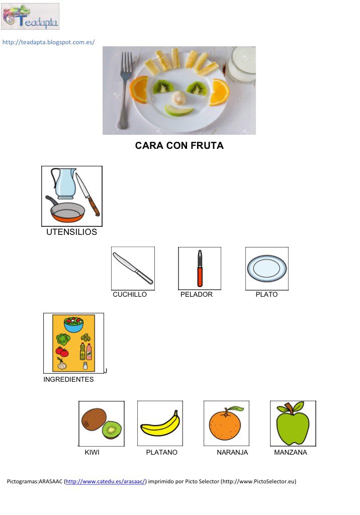 Teadapta's tweet photo. En el Día Internacional de la Fruta os dejamos esta merienda tan divertida, saludable y fácil de hacer 🍌🍎🍊. Con #apoyovisual es más fácil. Descárgala en https://t.co/blYJ1lWZHP 
#recetasadaptadas #cocinamosjuntos #cocinaparatodos https://t.co/rQ21TVshji