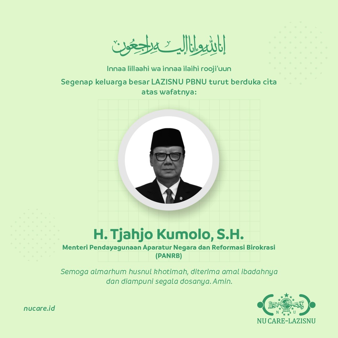 nucare_lazisnu's tweet photo. Innalillahi Wainnailaihi Rojiun.
 
Semoga amal ibadah Almarhum diterima Allah SWT, dan diberikan kenikmatan kubur serta diberikan karunia-Nya berupa surga di akhirat kelak. Aamiin.

#NUCare #LAZISNU #BeritaDuka #PANRB https://t.co/gAnoWqry1w