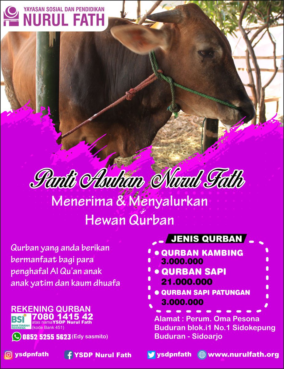 Antoni_alfath's tweet photo. QURBAN  DI SIDOARJO
.
.
.
.
𝗥𝗲𝗸𝗲𝗻𝗶𝗻𝗴 Qurban : 
Bank Syariah Indonesia 
7080 1415 42 
a.n 𝗬𝗦𝗗𝗣 𝗡𝘂𝗿𝘂𝗹 𝗙𝗮𝘁𝗵 
𝗜𝗻𝗳𝗼𝗿𝗺𝗮𝘀𝗶
0852 3255 5623 
𝙀𝙙𝙮 𝙎𝙖𝙨𝙢𝙞𝙩𝙤 
#qurban  #sidoarjo #sidoarjoqurban #ysdpnfath #qurbansidoarjo https://t.co/6yfZvPUeAR