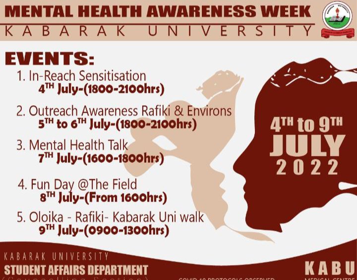 @KabarakUniv Student Affairs Department presents to you Mental Health Awareness Week, Semester 2 Chapter. #YourMentalHealthMatters.