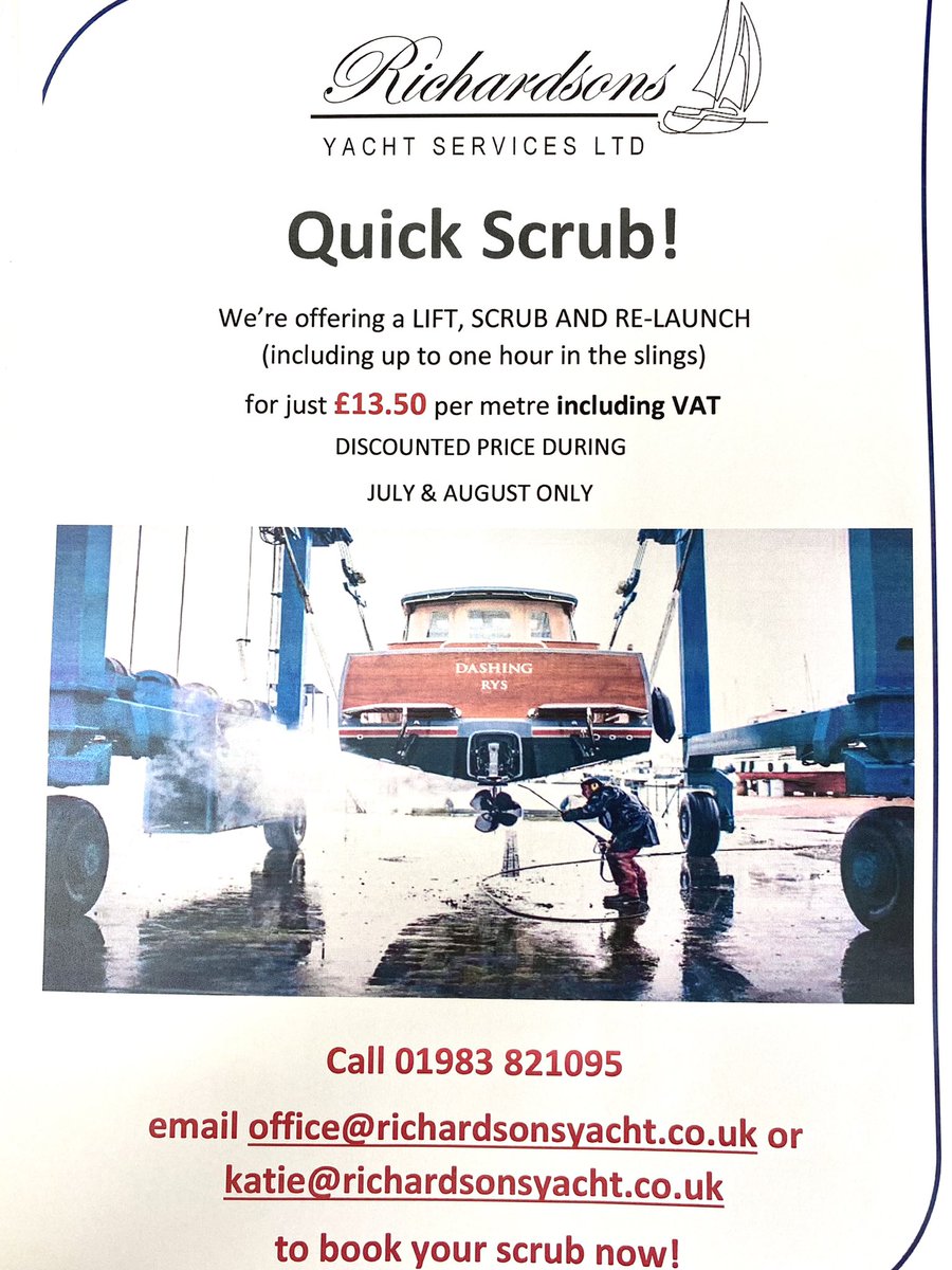 Don’t forget our SUMMER SPECIAL starts today for 2 months #IsleofWight #boating #cowes #sailing <a href="/iowmarina/">Island Harbour</a> <a href="/RichardsonYacht/">RichardsonsYacht</a>