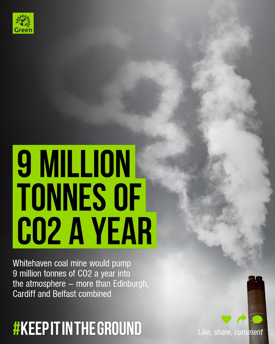 CarolineLucas's tweet image. #Cumbriacoalmine fact 4:
 
This mine will pump 9 million tonnes of CO2 into the atmosphere *every year*
 
That's more emissions than Edinburgh, Cardiff &amp;amp; Belfast combined
 
We're in a climate emergency - we must #keepitintheground

Tag &amp;amp; tweet your MP 📝:
edm.parliament.uk/early-day-moti…