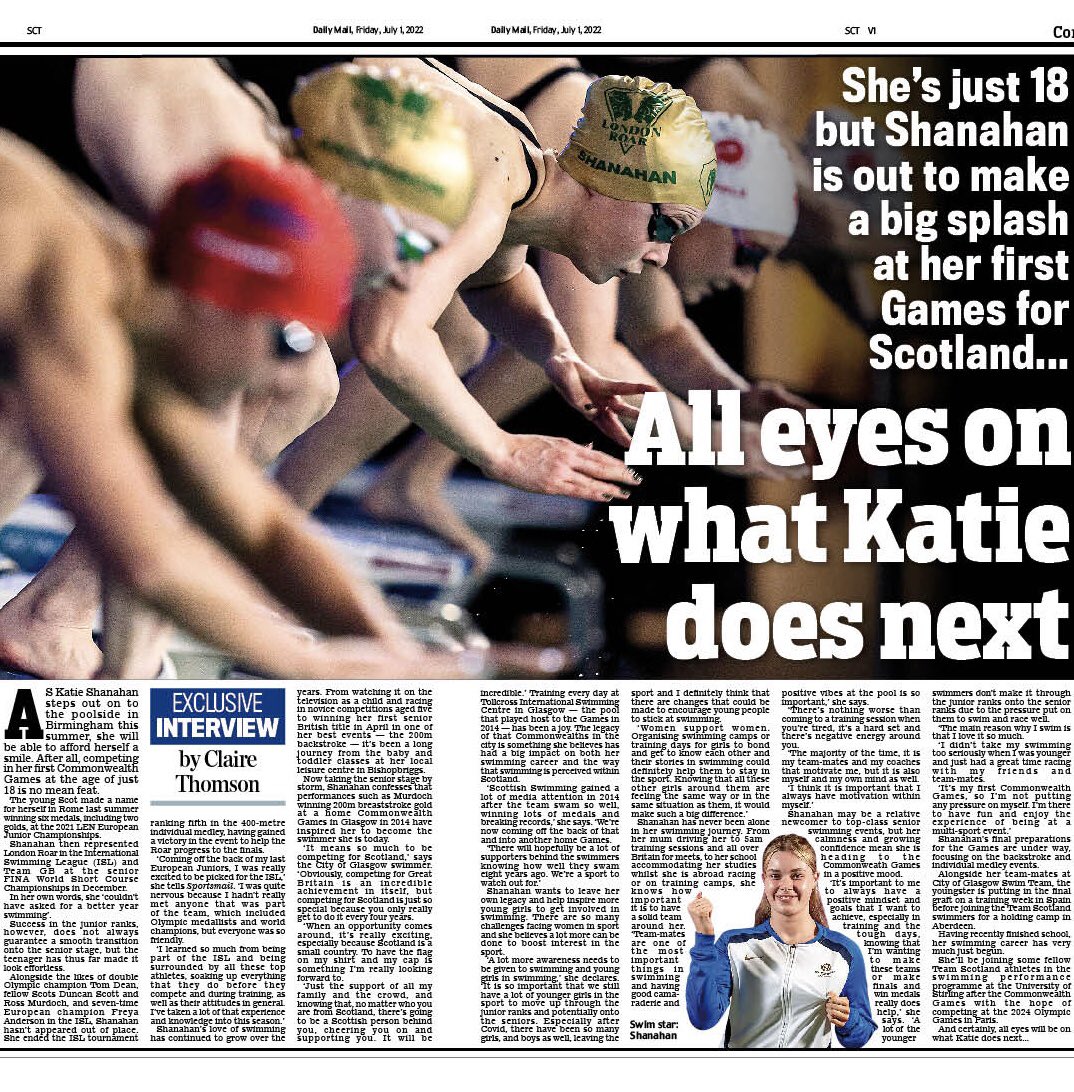 My first byline! 🎉 I interviewed Scottish swimmer Katie Shanahan ahead of her first Commonwealth Games this summer 🏊🏻‍♀️ Massive thanks to @stevendonn at @ScotMailSport and @HDewarSport! Read below👇🏻