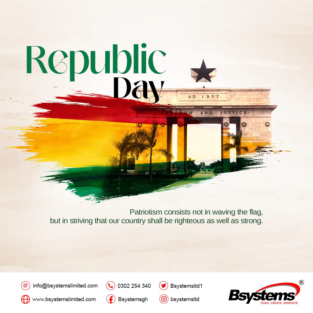 Bsystemsltd1's tweet photo. Happy Republic day 
#BsystemsLtd 
#republicday 
#ghana🇬🇭 
#think 
#create 
#innovate https://t.co/IopA6BPsO7