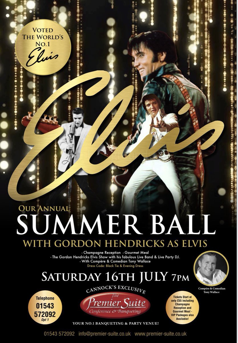 ThePremierSuite's tweet photo. The World’s No.1 ELVIS GordonHendricks &amp; his amazing Band are back with us on Saturday 16th July @ThePremierSuite for our fabulous Summer Ball.

A few Tickets are still available
T:01543572092 Opt1 
Or Book Here: https://t.co/k5IiQ3lxi7

#ElvisPresley #ElvisLive #GordonHendricks https://t.co/SMMOcBVIS2