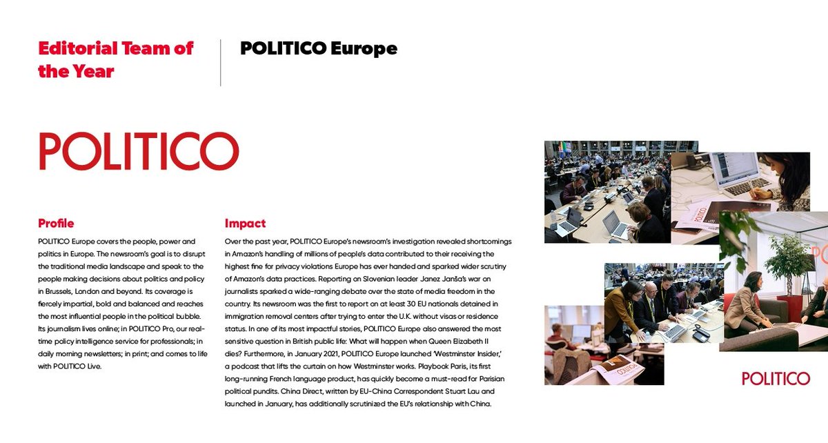 Proud to share that @POLITICOEurope received the award of 'Editorial Team of the Year' at the 2022 @DigidayAwards 🏆