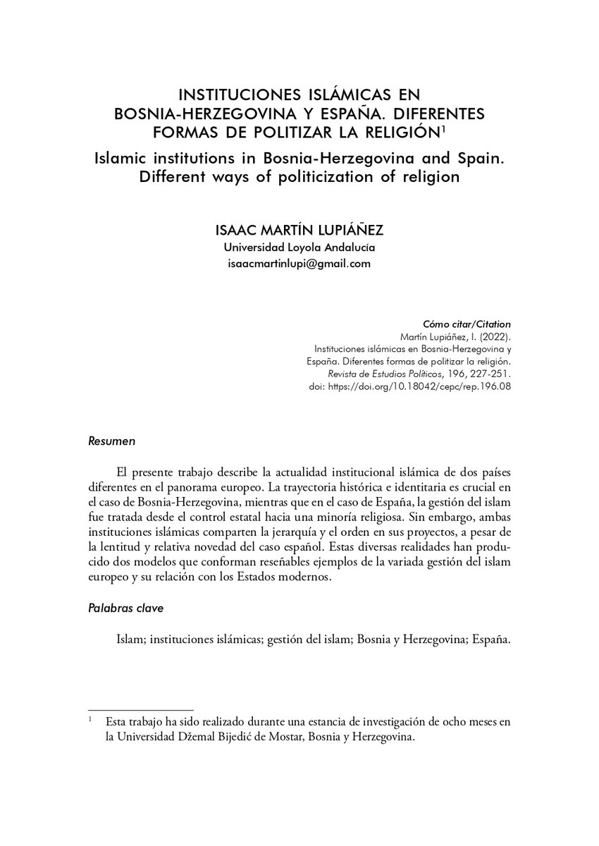 rep_cepc's tweet photo. 🟢Isaac Martín Lupiáñez publica, en la #REP196, la nota "Instituciones islámicas en Bosnia-Herzegovina y Espana. Diferentes formas de politizar la religión".

🔗Podéis consultarla en: https://t.co/QDiBWBFjSM https://t.co/cu139NKwE3