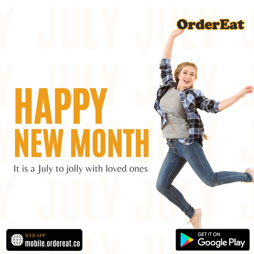 OrderEatEnt's tweet photo. HAPPY NEW MONTH!🥳🥳

May JULY bring you loads of blessings! 🤩 Joy, Love and Laughter are yours!
We almost cannot wait for  everything we'll do together. It's another month to make your food deliveries easier with OrderEat🤪✈️
Welcome to JULY!🎉
OrderEat loves you!❤️
#julywish https://t.co/nrt2rhUZLS