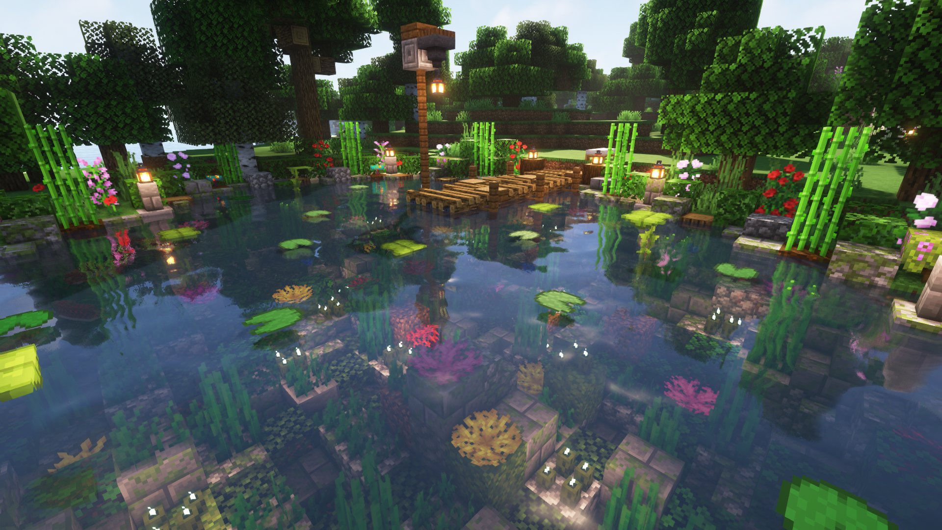 Ria マイクラ 池改良したよー つっても珊瑚礁とシーピクルス足しただけやねんけど 私が満足できたから それでいいねん Minecraft マイクラ T Co Xic8dtvson Twitter