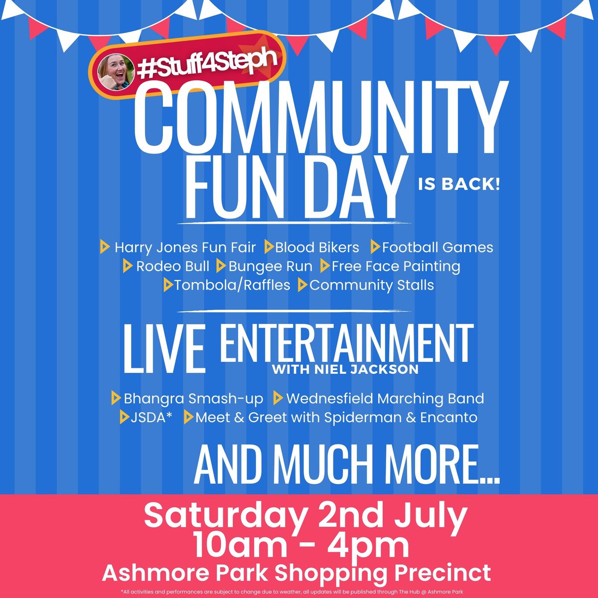 WfieldinBloom's tweet photo. It's a bumper weekend for community events in Wednesfield:
Sat 2nd July - #Stuff4Steph Community Fun Day @ Ashmore Park Shopping Parade, 10am - 4pm.
Sun 3rd July - 'Brass in Bloom' brass band concert @ the amphitheatre outside Wednesfield Library (nr Sainsbury's), 1:30pm - 4pm. https://t.co/IViuURGZIu