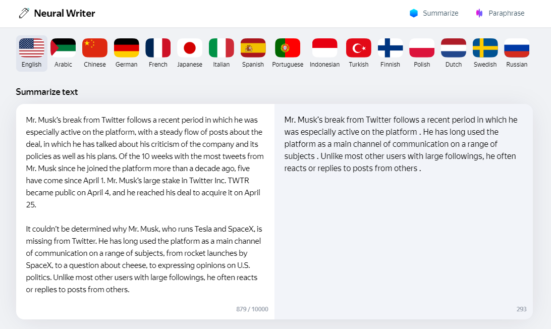 Check out our new Summarize tool neuralwriter.com/summarize-tool/!
The main purpose is to make a short text in the form of a "summary", with the main information from the article or text.
#Summarize #SummarizeTool #Summary