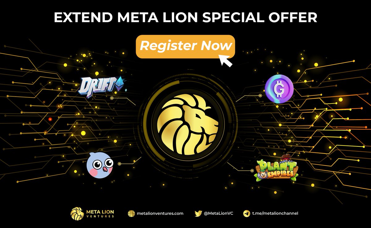 [SPECIAL OFFER]

Extend Meta Lion's Special Offer

We are excited to announce that the Special Offer (freely support 10 #Blockchain Projects) in June will be extended to July 2022.

📍Fill out the form:
👉forms.gle/hH51tHumYPfQcd…

📍Telegram Contact: @metalion_ventures

#MetaLion