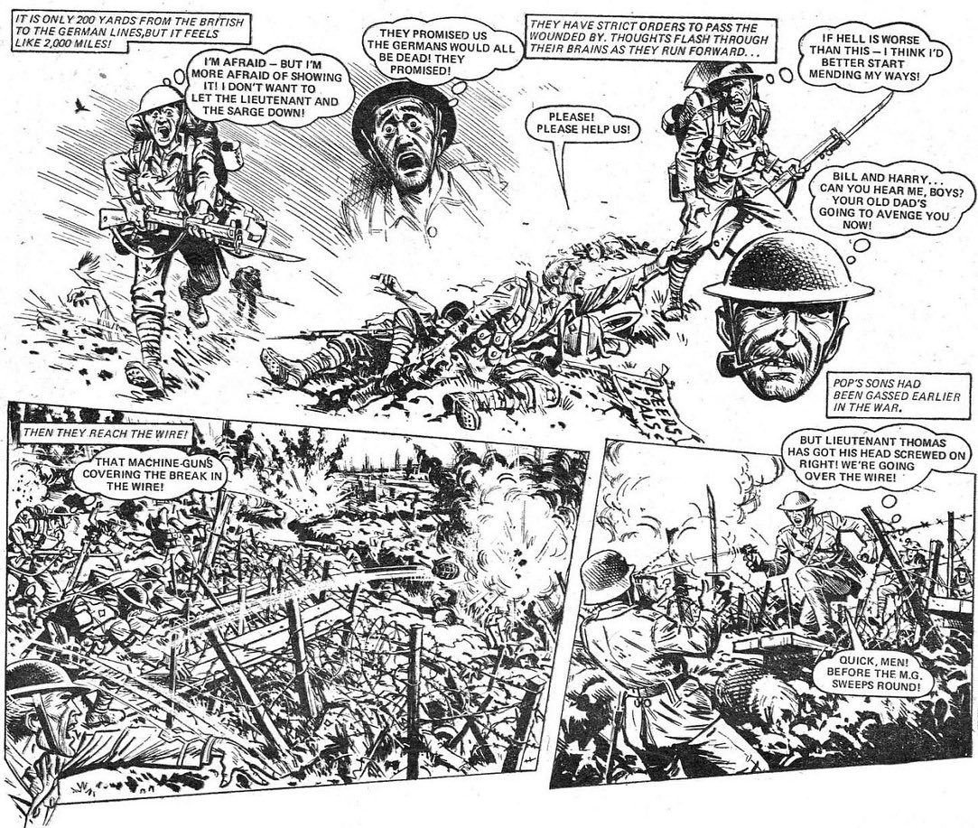 according2mcgee's tweet photo. Join me in raising a glass this evening to those poor boys. ‘Charley’s War’, by @Patmillscomics and Joe Colquhoun, provides a propaganda free experience of what they went through. 
Cheers lads. 
#battleofthesomme #charleyswar #patmills #joeColquhoun #firstworldwar https://t.co/vShuQLVCrE