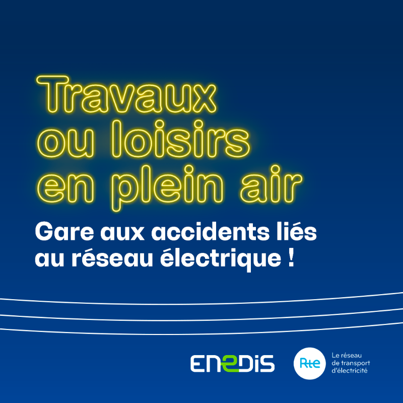 enedis's tweet photo. Postes et coffrets électriques, lignes aériennes ou souterraines, pylônes : gardez vos distances ! Qu’on soit #professionnel en activité ou amateur de #loisirs en plein air, les accidents peuvent-être évités en adoptant les bons réflexes 👇 #TensionAttention #Sécurité