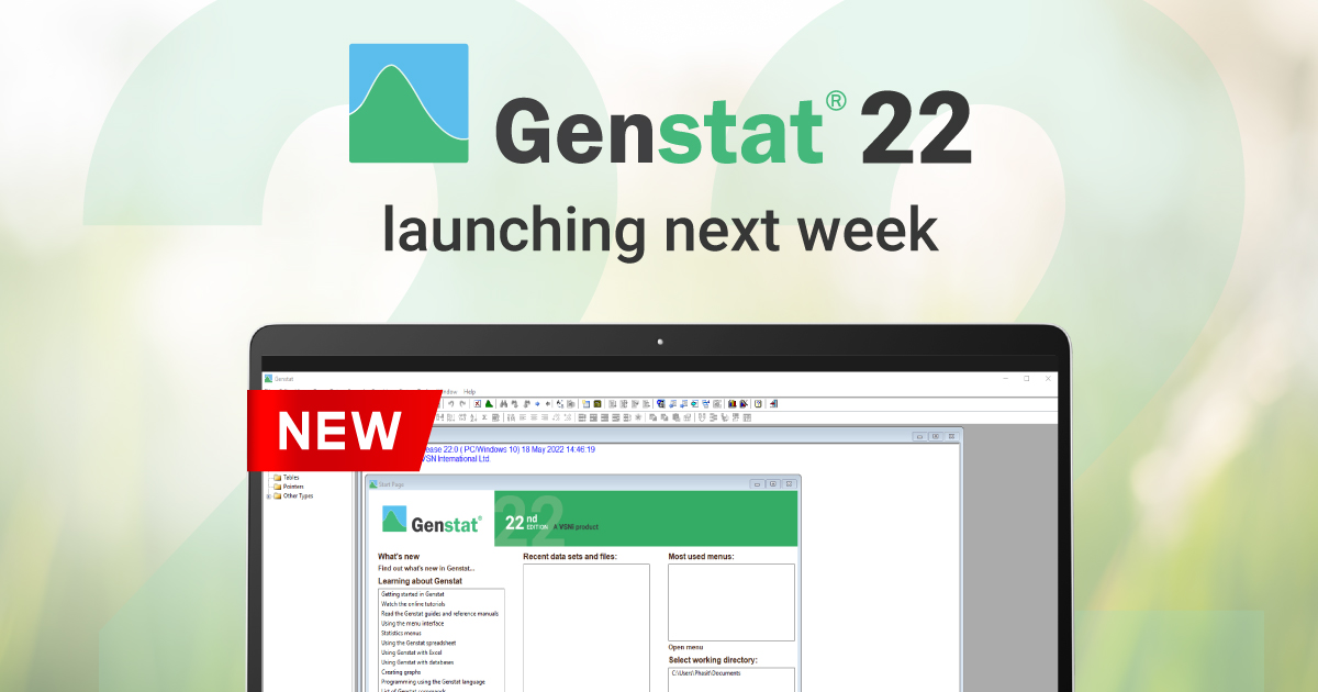 vsni's tweet photo. What is everyone up to next week? 

We're looking forward to the full launch of Genstat 22, offering a wealth of new and exciting enhancements and features.

Look out for updates next week on how to download!

#Productlaunch #Genstat #Datascience #Software https://t.co/DGRPyNh5KG