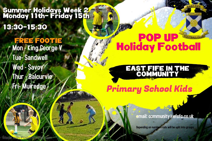SUMMER HOLIDAYS ☀️☀️

We are bringing back our pop up football for the second week of the summer holidays!!

This session is FREE and all you need to do is just turn up at the park on the day and get involved! 2 hours of fun football for all primary school kids!
#Footballforall