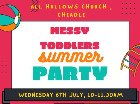 AHChurchCheadle's tweet photo. It's party time at Messy Toddlers week !  Children aged 0-5 are invited to come with their parents/grandparents/carers to join in the fun.  Free play, singing and story time and the cafe will be open for breakfast, lunch or snacks. https://t.co/ohUYDRdshe