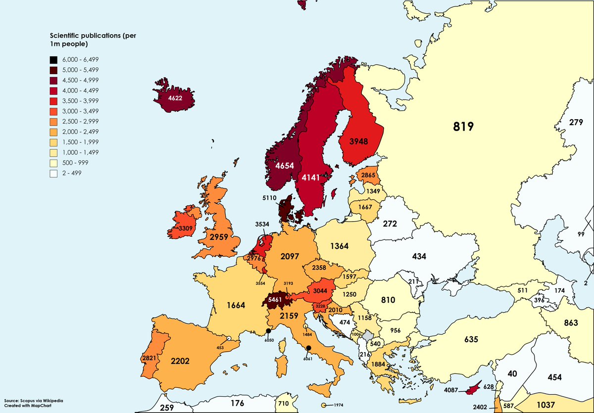 Le nombre de publications scientifiques par million d'habitants en Europe
reddit.com/r/europe/comme…