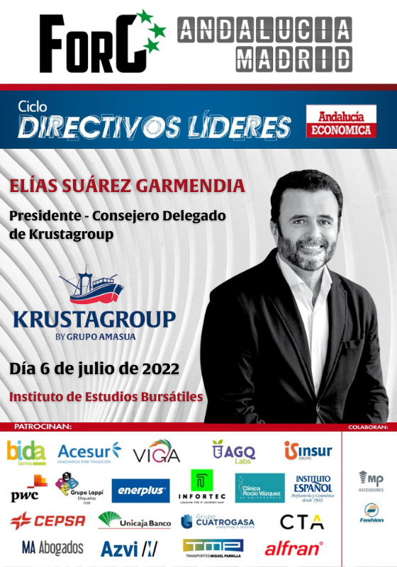 KrustaGroupSAU's tweet photo. Elías Suárez Garmendia, Presidente y Consejero Delegado de Krustagroup, será el ponente en ‘Foro Andalucía Madrid – Ciclo Directivos Líderes’, organizado por Andalucía Económica. Elías Suárez analizará la trayectoria de #Krustagroup y la evolución del sector pesquero en España. https://t.co/hf1jnpnJ8x