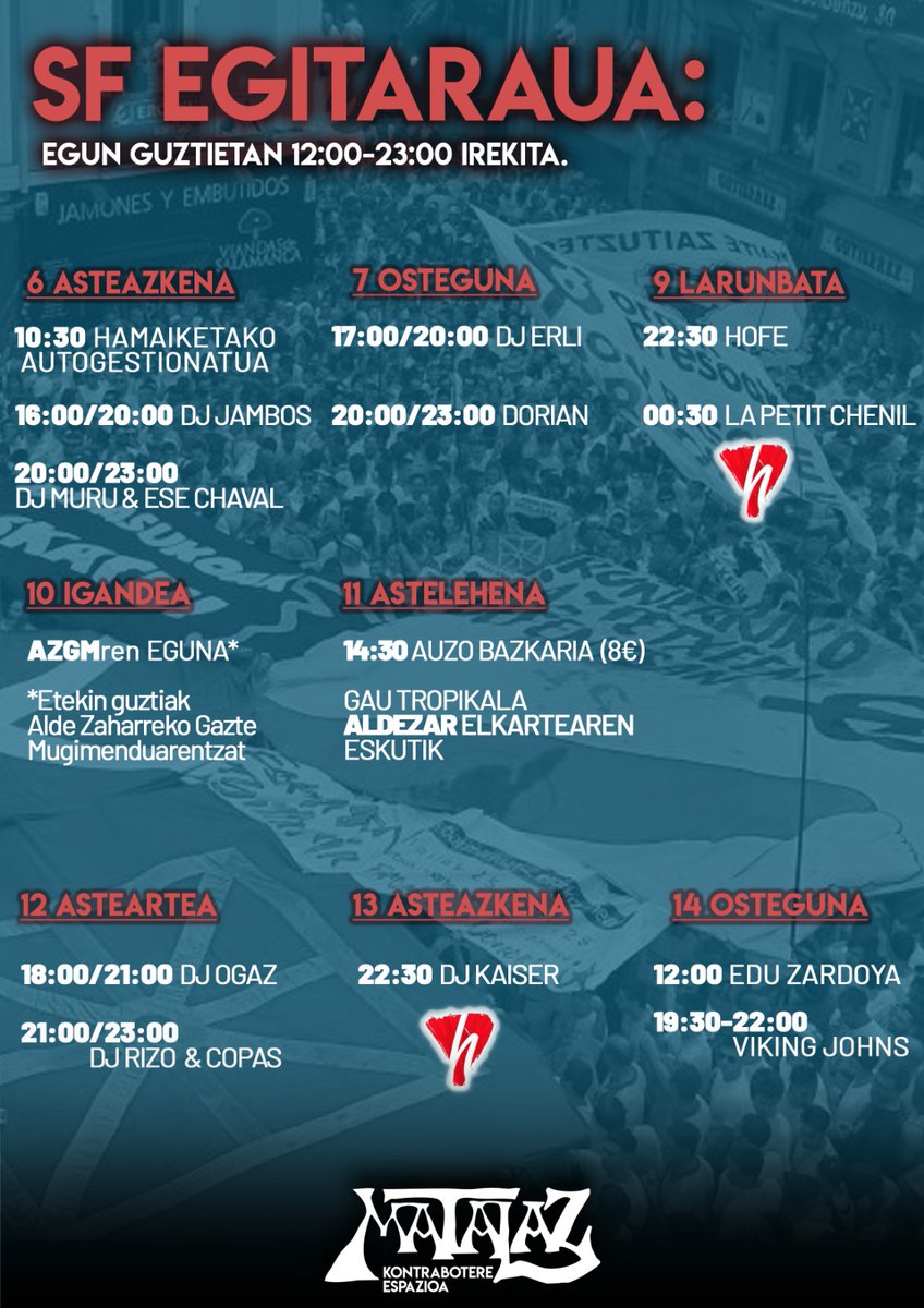 MatalazTxokoa's tweet photo. 🔻𝗦.𝗙.-𝗲𝘁𝗮𝗻 𝗲𝗿𝗲 𝗠𝗔𝗧𝗔𝗟𝗔𝗭 𝗶𝗿𝗲𝗸𝗶𝘁𝗮 𝗲𝗴𝗼𝗻𝗴𝗼 𝗱𝗮!🔻

¡Ven y apoya los espacios de la juventud trabajadora!

🏴‍☠️ Matalaz kontrabotere gunea🏴‍☠️
         𝘖𝘮𝘯𝘪𝘢 𝘴𝘶𝘯𝘵 𝘤𝘰𝘮𝘮𝘶𝘯𝘪𝘢 https://t.co/QOc7UYNrWF
