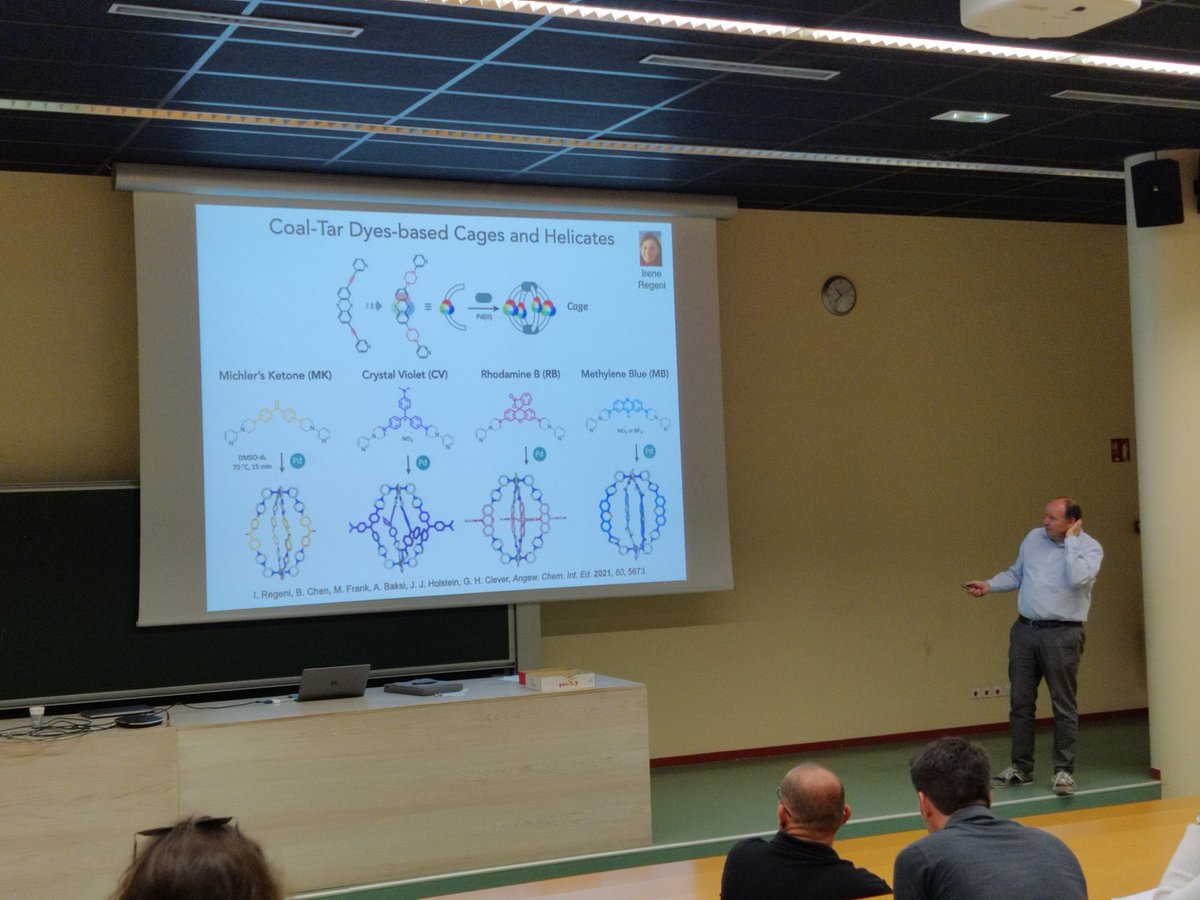 MOLTECH_Anjou's tweet image. This morning @guido_clever is giving a colorful talk about self-assembled supramolecular cages at @MOLTECH_Anjou !