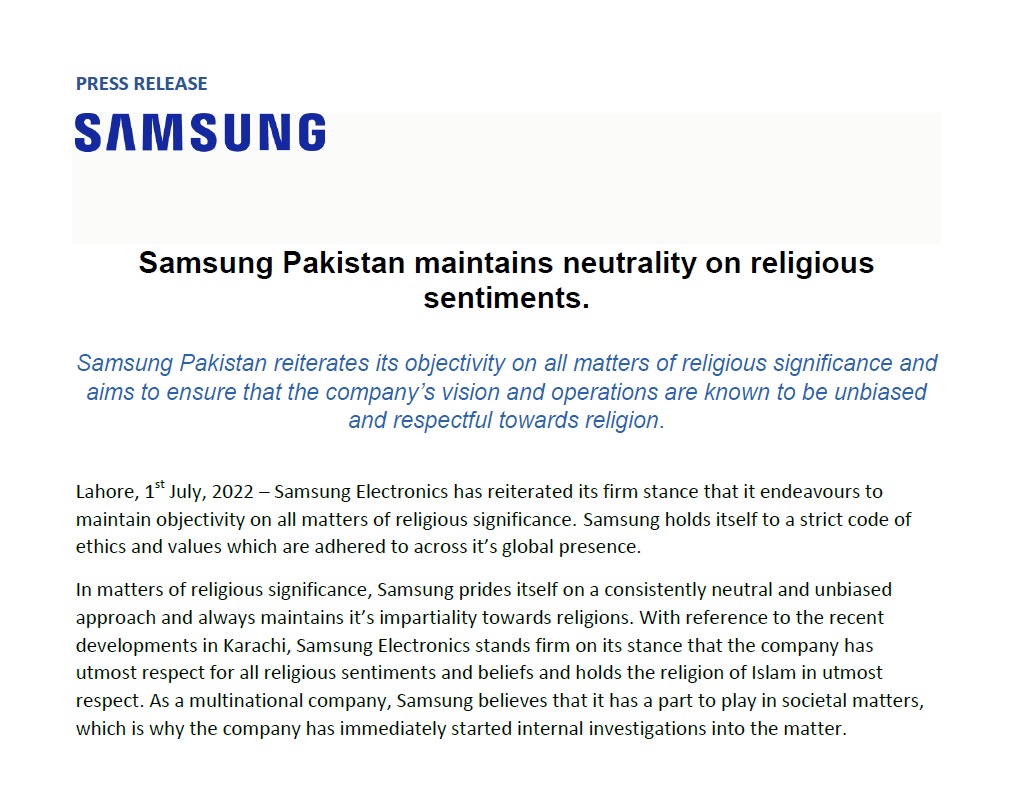 Samsung Pakistan on Twitter: "Samsung Pakistan - Press Release July 1st