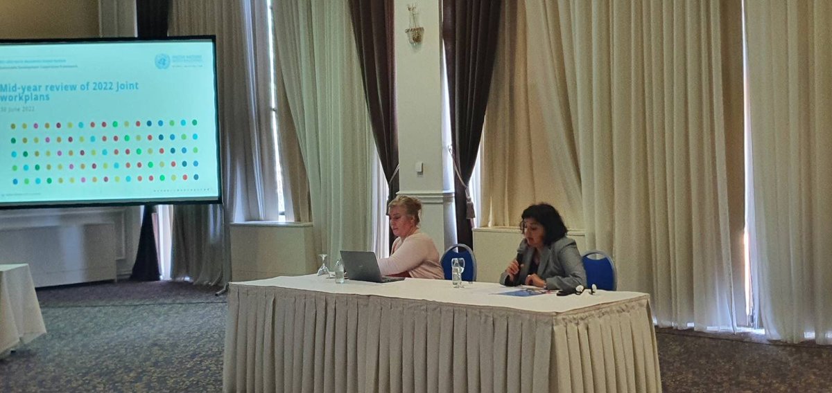 1UN_MK's tweet photo. @1UN_MK mid-year review workshop where the 2021 results and 2022 JWP mid-year progress were presented. The workshop was followed by group discussions &amp; progress reviews on🩺health and well-being,🎓quality education,👨‍👩‍👧‍👦social protection &amp;  ♀️fight against all forms of violence.🇺🇳 https://t.co/u8U3PCaLW1
