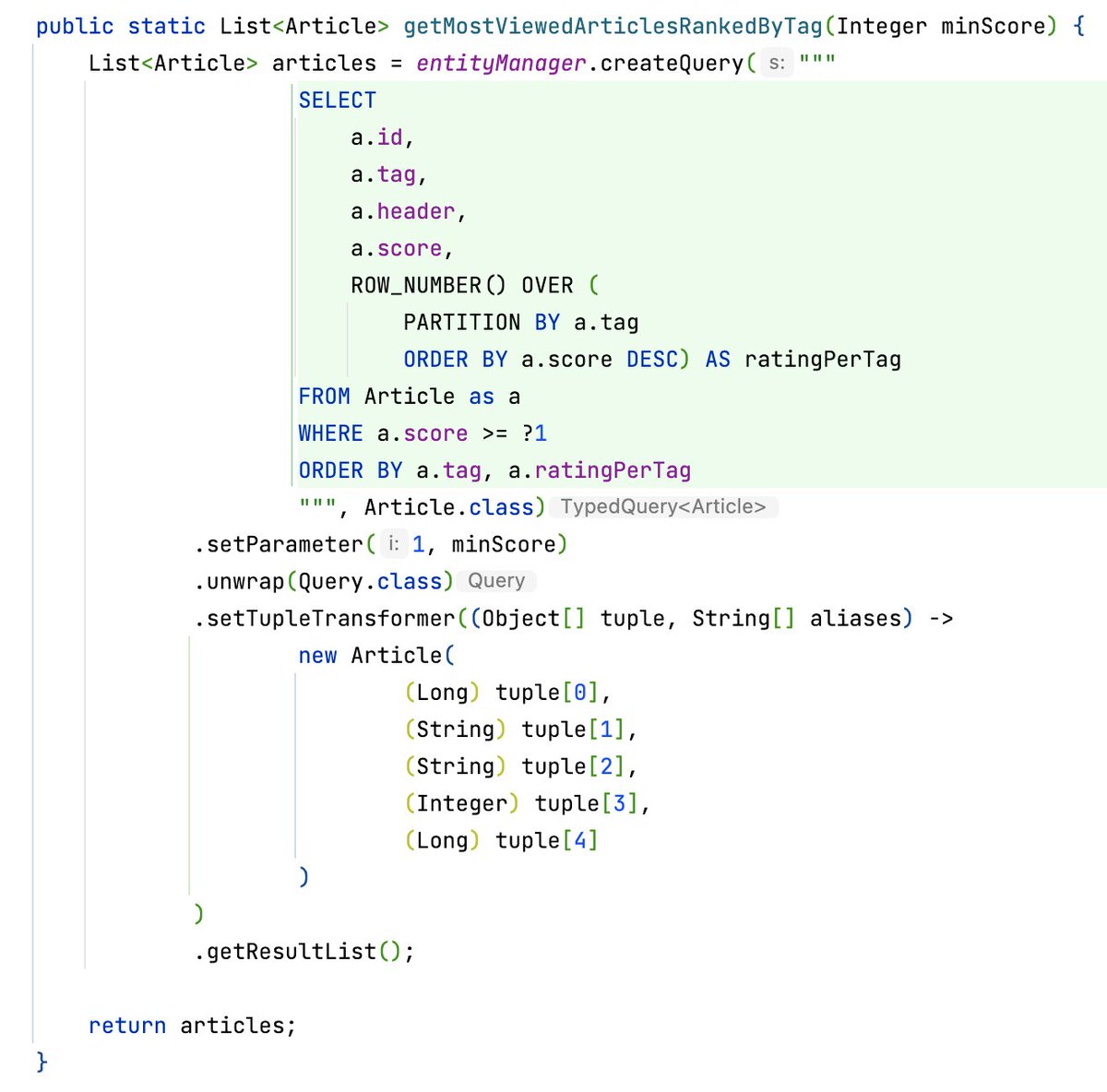 JPABuddy's tweet photo. Have you heard the news 👀 ? It is possible to use Window Functions right in the #JPQL query 🤯! Semantic Query Model #API in @Hibernate 6 makes it possible. It looks like we can eliminate a bunch of native queries in favor of #JPQL ones. https://t.co/JCO2Y1paIT