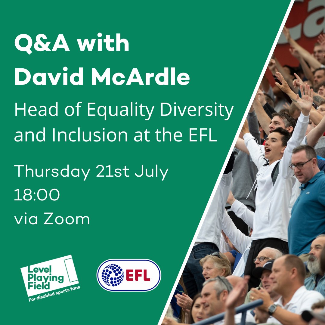 A new season means new starts, and something new we will be providing are fan Q&As with football governing bodies. Kicking off with the @EFL on July 21st with David McArdle, Head of Equality Diversity and Inclusion. Email info@levelplayingfield.org.uk for more information