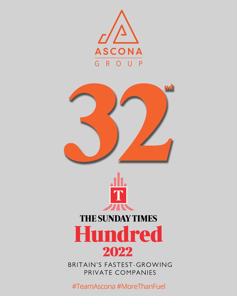 AsconaGroup's tweet photo. 🗣 We're in the top 3rd of the UK's fastest growing private companies.

More details on the Sunday Time website - https://t.co/hgsfmlP6D3

#TeamAscona #MoreThanFuel #ST100 https://t.co/RHc5rb1B7E