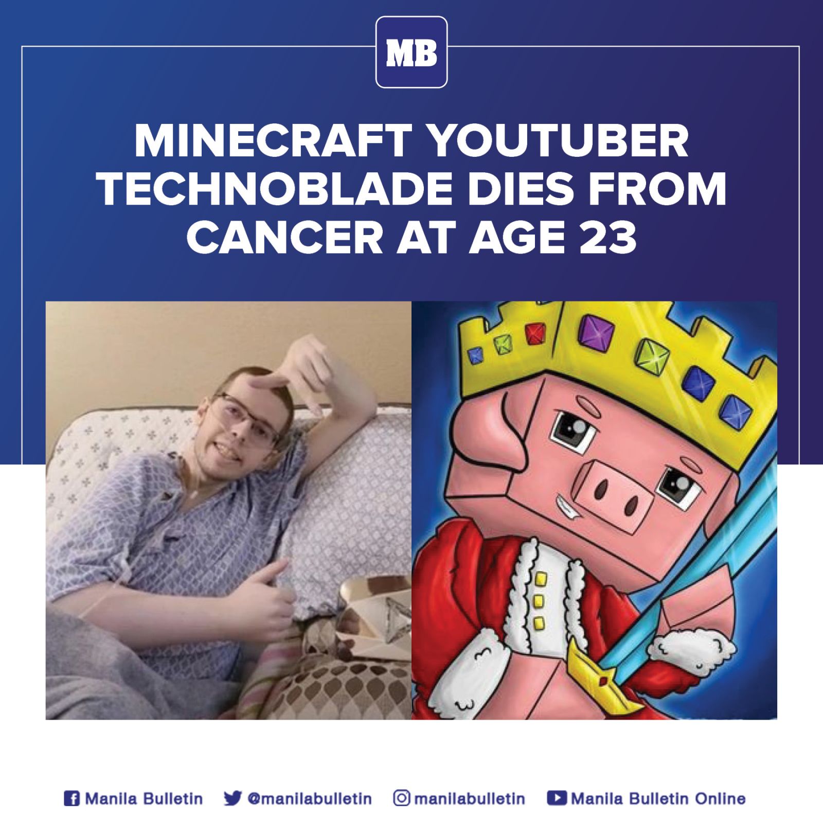Technoblade,  Streamer, Dead at 23 After Cancer Battle, , Popular internet gamer Technoblade has died at the age of 23 after his  battle with cancer. 🙏