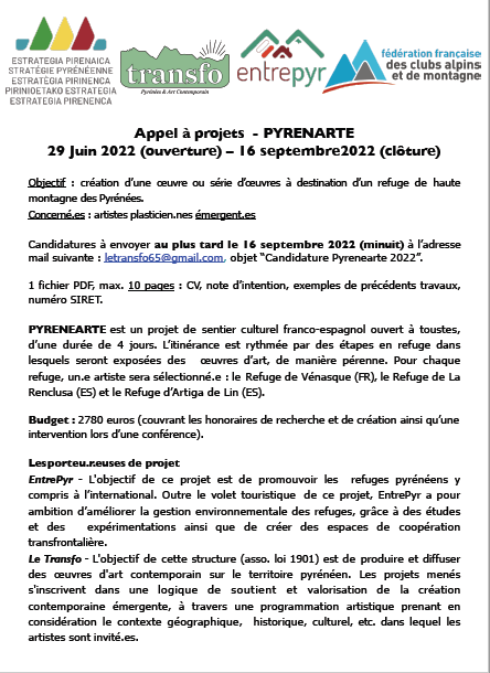 très beau projet porté par EntrePyr et Le Transfo !
jeunes artistes et étudiants, n'hésitez pas à candidater à l'appel à projet 🥳
#projet #creation #art #pyrenees #projettransfrontalier