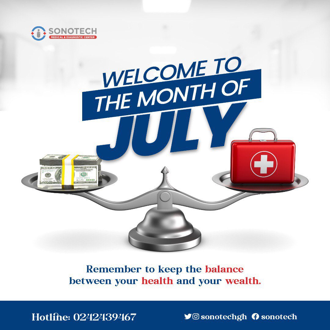 Sonotechgh's tweet photo. Welcome to the month of July. Always remember to keep the balance between your health and wealth. 

Speak to us at Sonotech and we’ll help you maintain the balance. Call our hotline on 0242438467

#newmonth #july #happynewmonth #sonotech #sonotechmedicalcenter #healthcare https://t.co/QxdDaesywa