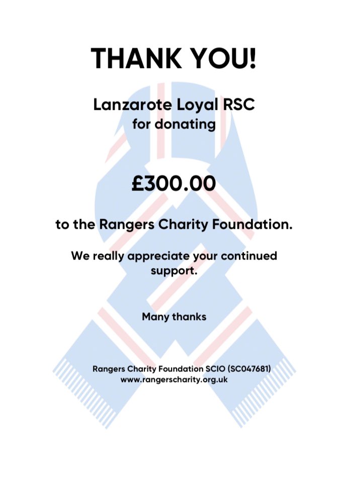 Thanks to Andrew McDonald and Robert Alexander for presenting <a href="/RFC_Charity/">Rangers Charity Foundation</a> with donation at Ibrox yesterday. It’s always privilege! WATP. 💙🇬🇧