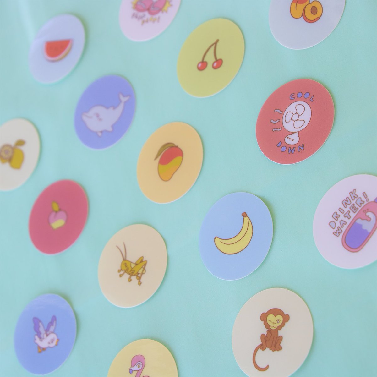 Summer is here! And these colorful stickers are here to tag along with the season! 

One pack includes 16 round vinyl stickers, 3x3 cm. 

They’re available on my Ko-fi shop!! ⭐️ 

ko-fi.com/ninarosa/shop