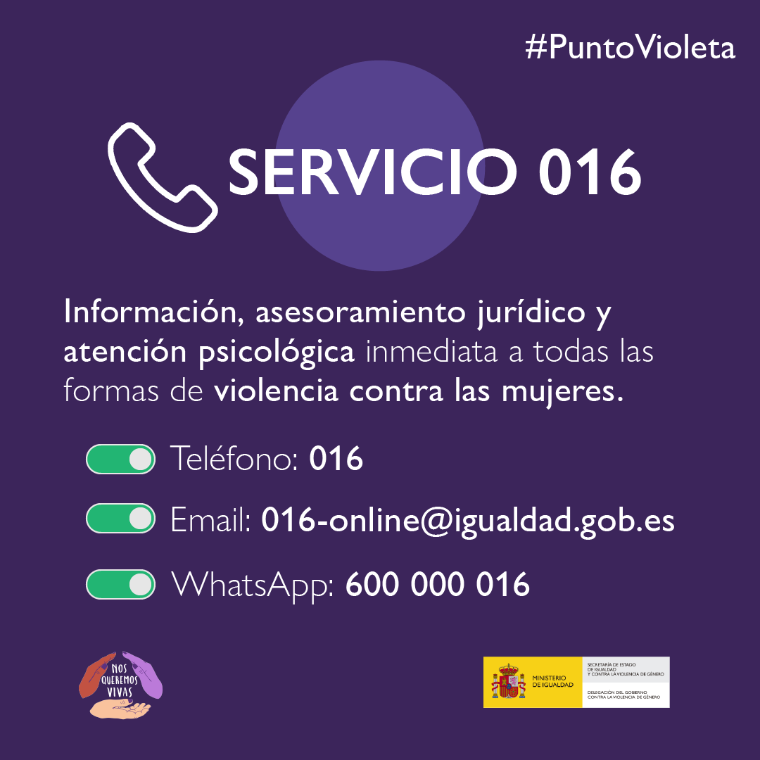 ✅ El servicio 016 es accesible para personas con discapacidad auditiva o del habla, a través de
<a href="/canal_SVIsual/">Canal SVIsual</a>, <a href="/Telesor/">Telesor</a> y el teléfono de texto 900 116 016.

📧 Además, el correo electrónico está también adaptado para personas con limitaciones en la visión.

🟣 #PuntoVioleta