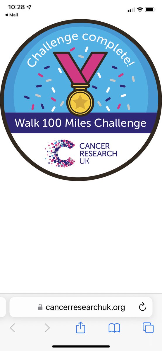 Completed the 💯 miles challenge in June for cancer research. Managed to walk 114 miles. Please, please Donate to my fundraising page and help raise life-saving funds for Cancer Research UK fundraise.cancerresearchuk.org/page/bredas-wa…